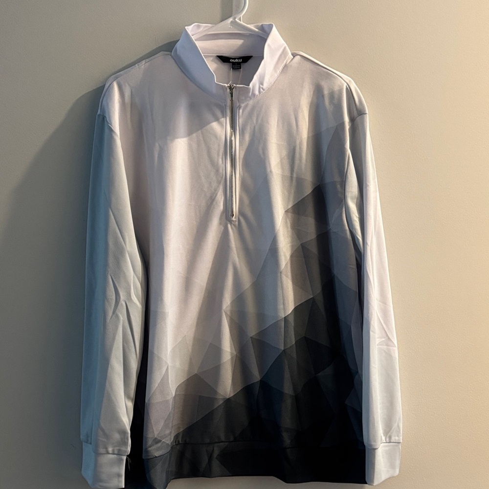 adidas Men's White & Black Geometric Quarter-Zip Pullover